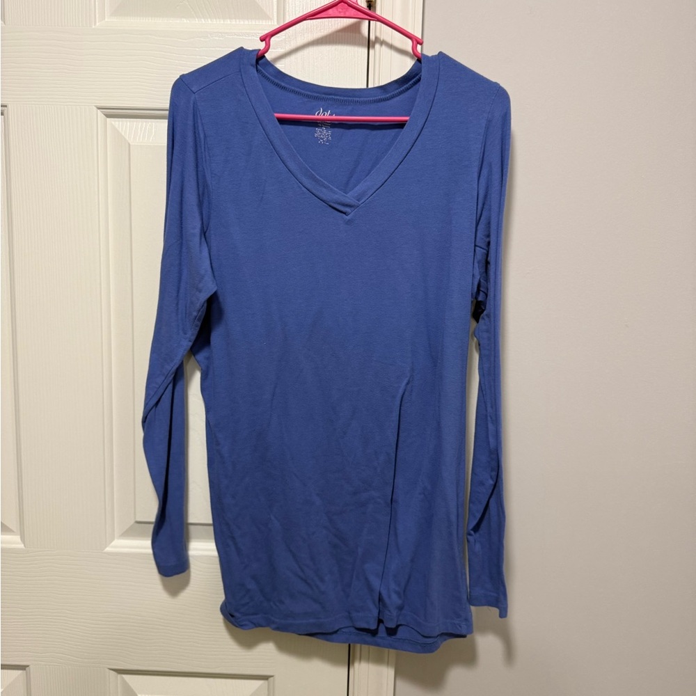 Dots Royal Blue Long Sleeve V-Neck Top